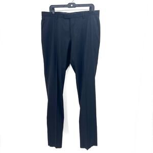 Hugo Boss Dress Suit Pant Black Wool Size 42R Tapered Leg Unhemmed Raw Edge